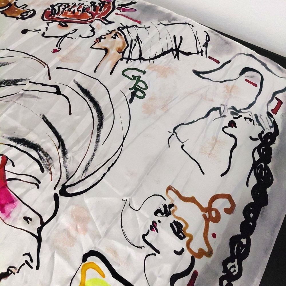 2019 Talbot Breast Cancer Gladys Perint Palmer Silk Scarf RARE Silk Modern Art - Picture 9 of 10